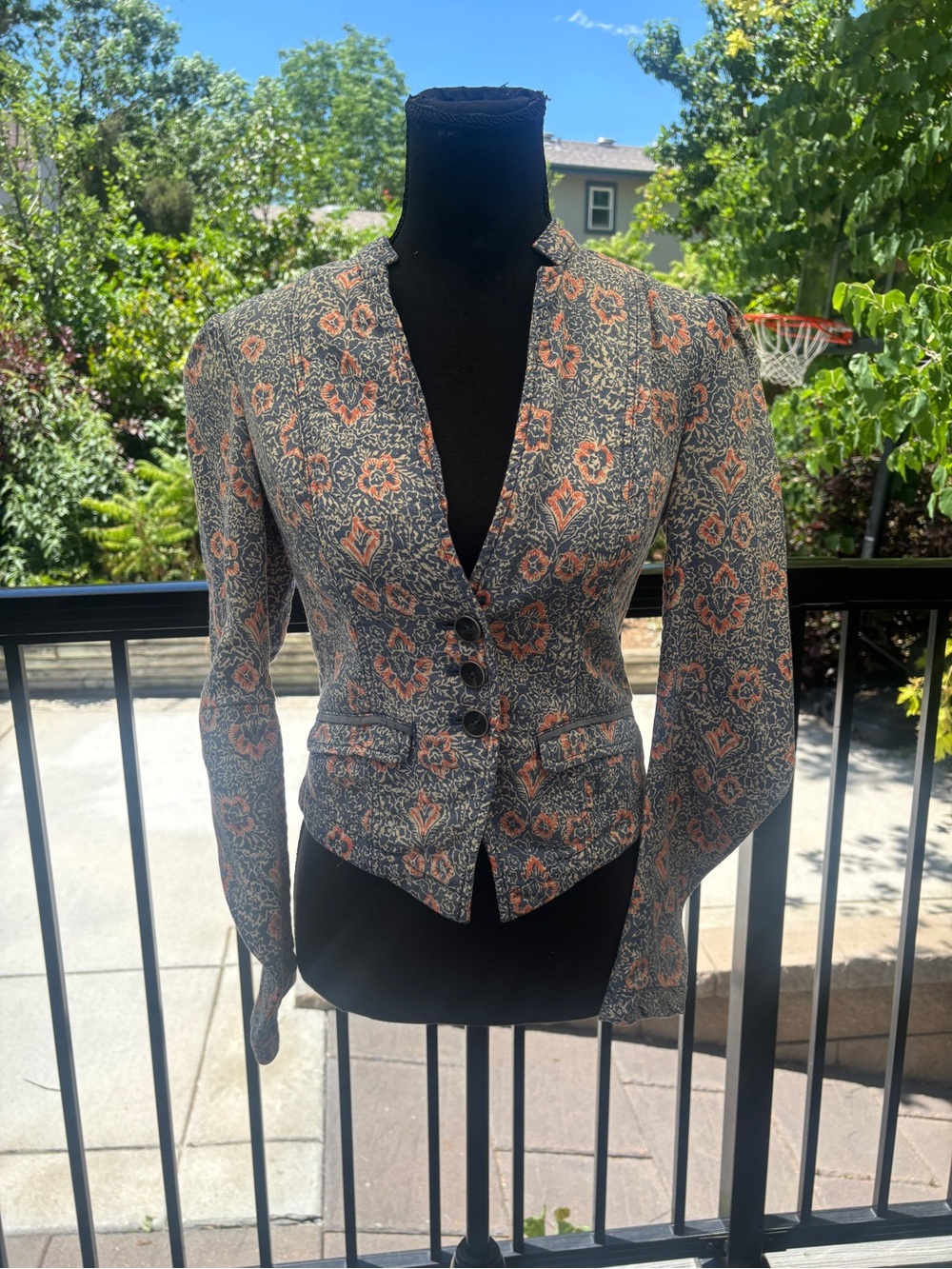 Free People Floral Fitted Blazer in Coral and Blue